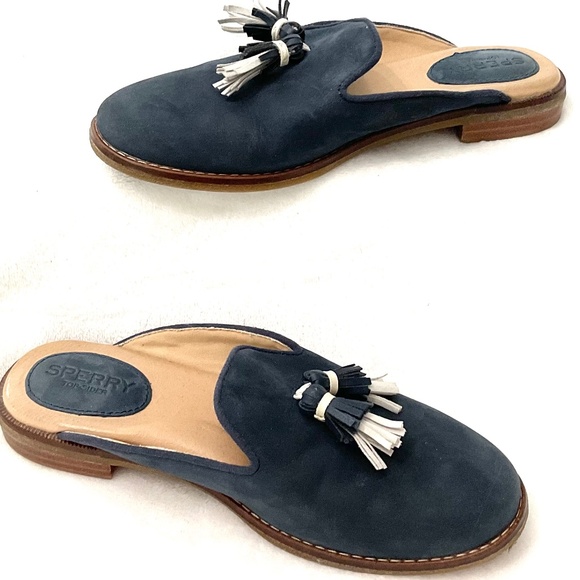 Navy Sperry Seaport Levy Tassel Mule Slides Round Toe Loafer Size 6 - Picture 2 of 15